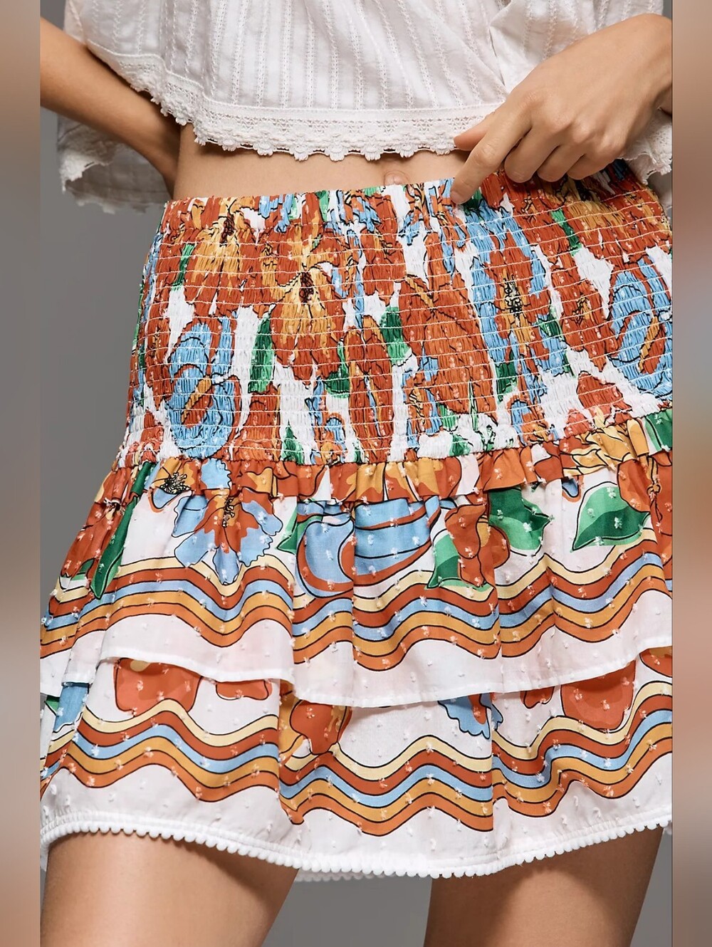 Farm Rio Anthropologie Smocked Floral Mini Skirt NWT - Picture 3 of 4